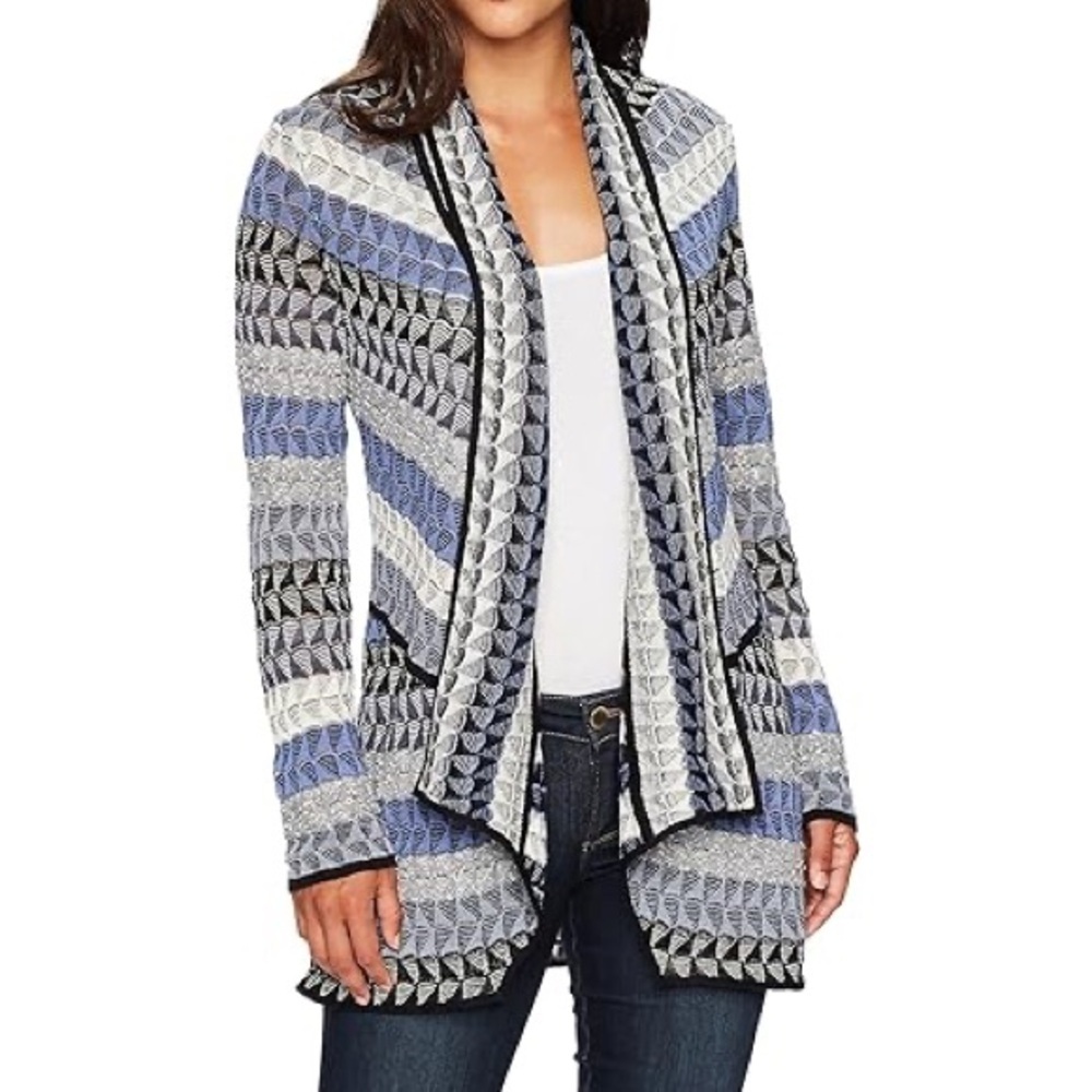 Nic + Zoe Bliss Textured Waterfall Open Front Cardigan Geometric Knit Medium
